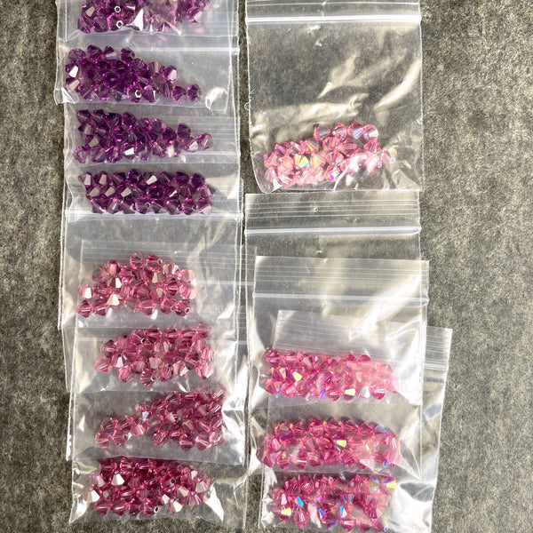 5mm bicone crystal beads Swarovski? - 288 pcs - pinks, purples - estate destash