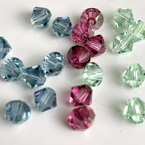 5mm bicone crystal beads Swarovski? - 288 pcs - blue, green, purple - estate destash