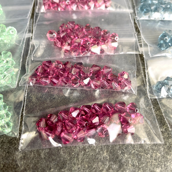 5mm bicone crystal beads Swarovski? - 288 pcs - blue, green, purple - estate destash