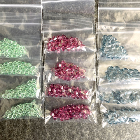 5mm bicone crystal beads Swarovski? - 288 pcs - blue, green, purple - estate destash