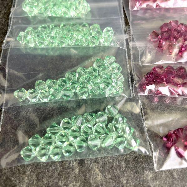 5mm bicone crystal beads Swarovski? - 288 pcs - blue, green, purple - estate destash