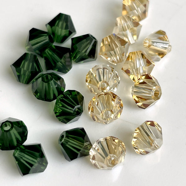 5mm bicone crystal beads Swarovski? - 288 pcs - green, topaz - estate destash