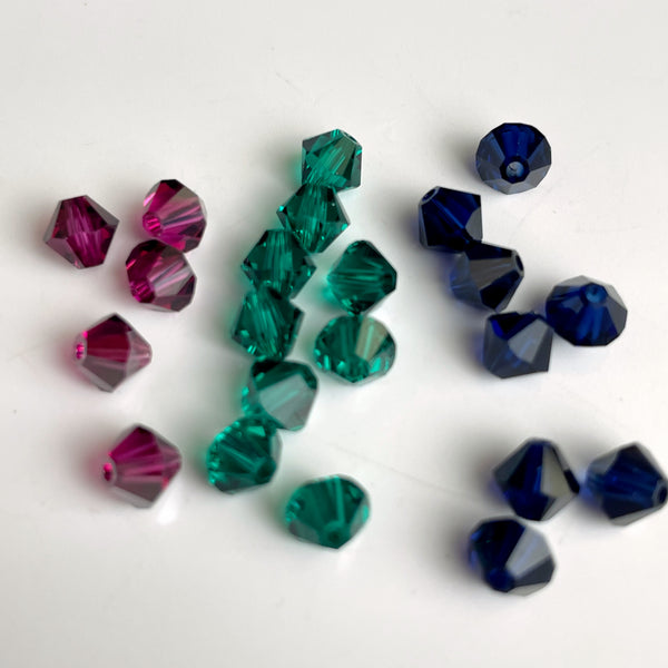 5mm bicone crystal beads Swarovski? - 288 pcs - jewel tones - estate destash