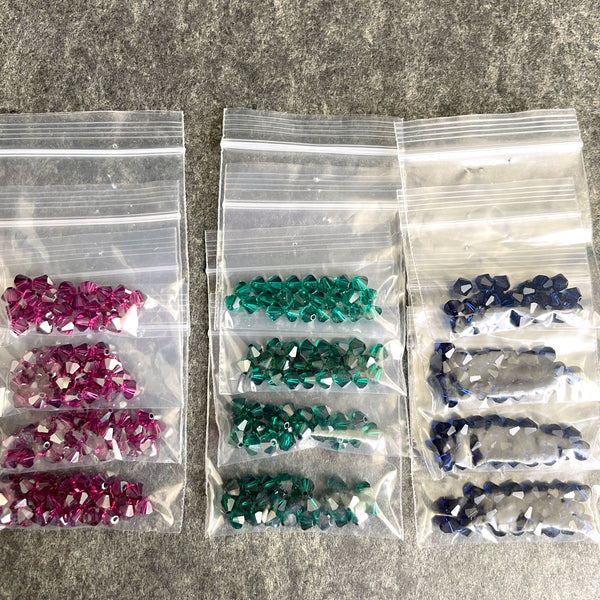 5mm bicone crystal beads Swarovski? - 288 pcs - jewel tones - estate destash