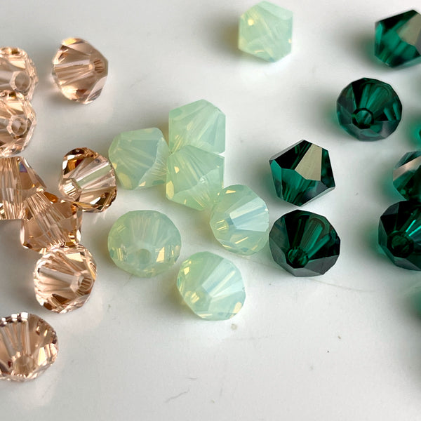 5mm bicone crystal beads Swarovski? - 288 pcs - peach, chrysolite opal, green