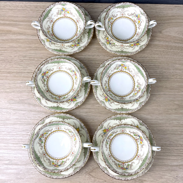 Minton Chatham Green 6 cream soup and saucer sets - vintage fine china - NextStage Vintage