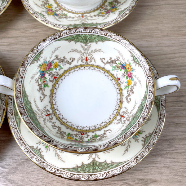 Minton Chatham Green 6 cream soup and saucer sets - vintage fine china - NextStage Vintage