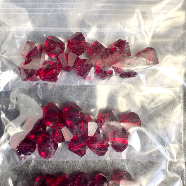 132 6mm crystal bicone beads - siam - Swarovski? estate destash - NextStage Vintage