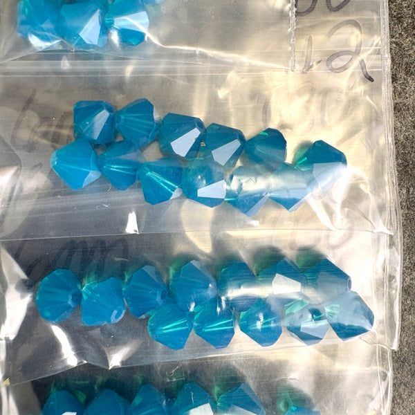 144pc 6mm bicone crystal beads lot Swarovski? – indicolite, blue opal – destash sale - NextStage Vintage