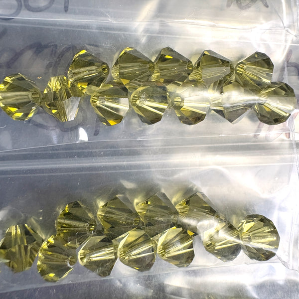 168 pc 6mm crystal bicone beads - green, gold - Swarovski? estate destash