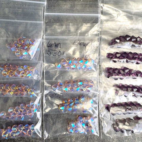 180 pc 6mm bicone crystal beads lot Swarovski? – LAmy2x, purple – destash