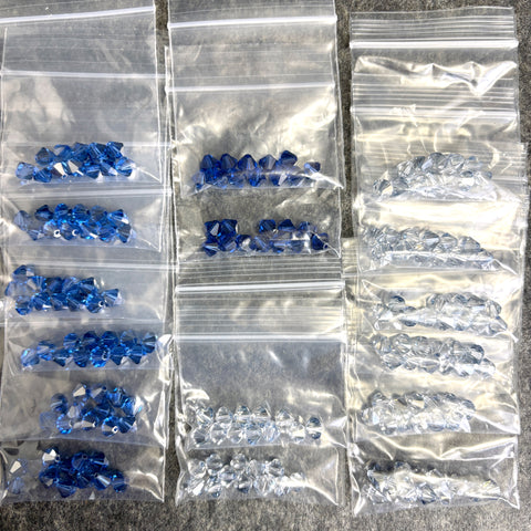 192 pc 6mm crystal bicone beads - 3 blue shades - Swarovski? estate destash - NextStage Vintage
