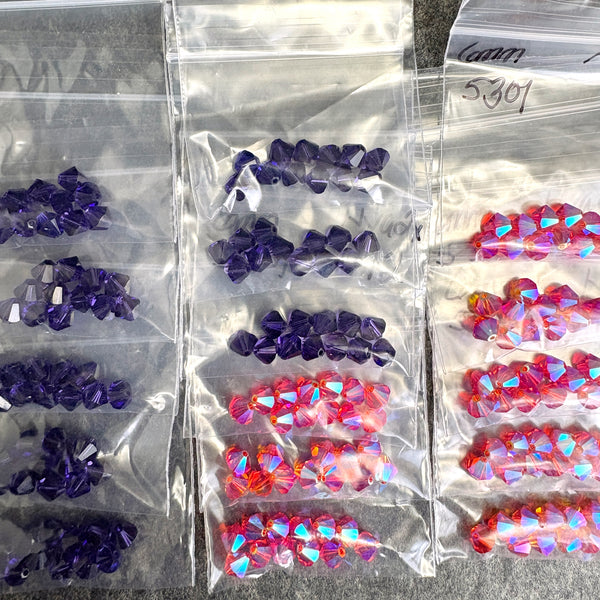 192 pc 6mm crystal bicone beads hyacinth AB2X, purple velvet - Swarovski? destash - NextStage Vintage