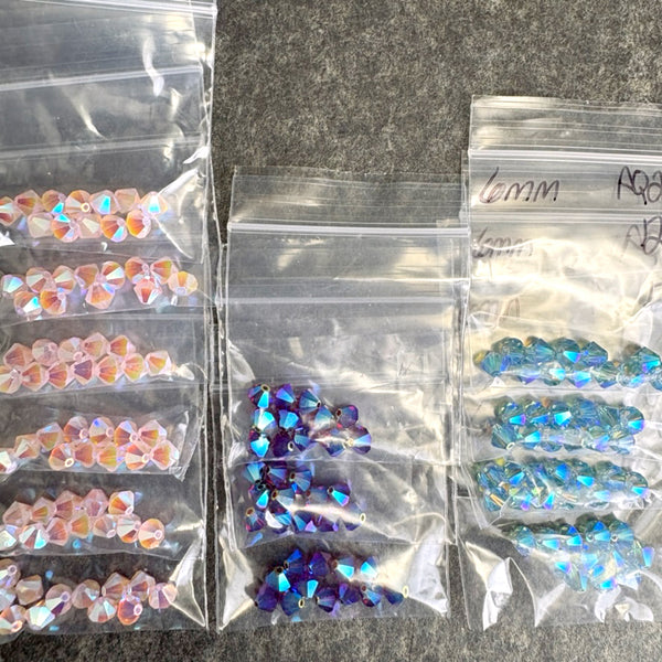 156 pcs 6mm crystal bicone beads Swarovski? - 3 color 2x mix - estate destash - NextStage Vintage