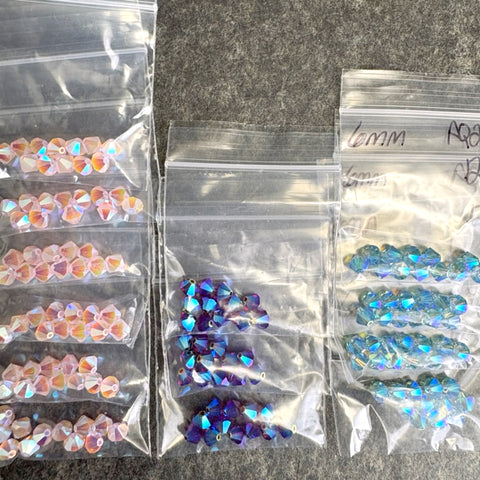 156 pcs 6mm crystal bicone beads Swarovski? - 3 color 2x mix - estate destash - NextStage Vintage