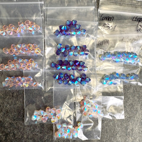6mm crystal bicone beads - 156 pcs - 4 color AB2x mix -  Swarovski? destash - NextStage Vintage