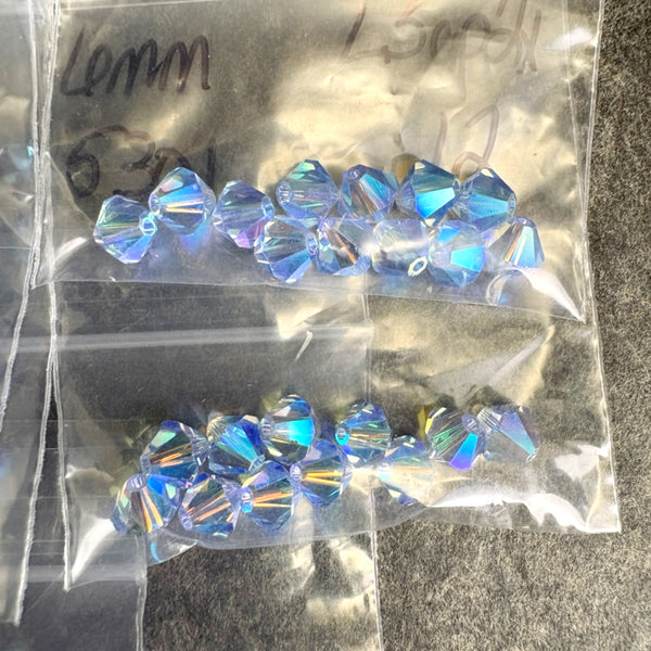 6mm crystal bicone beads - 156 pcs - 4 color AB2x mix -  Swarovski? destash - NextStage Vintage