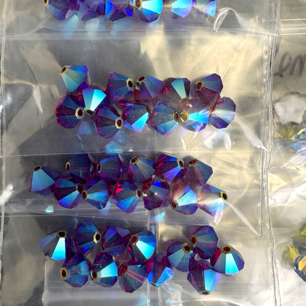 6mm crystal bicone beads - 156 pcs - 4 color AB2x mix -  Swarovski? destash - NextStage Vintage