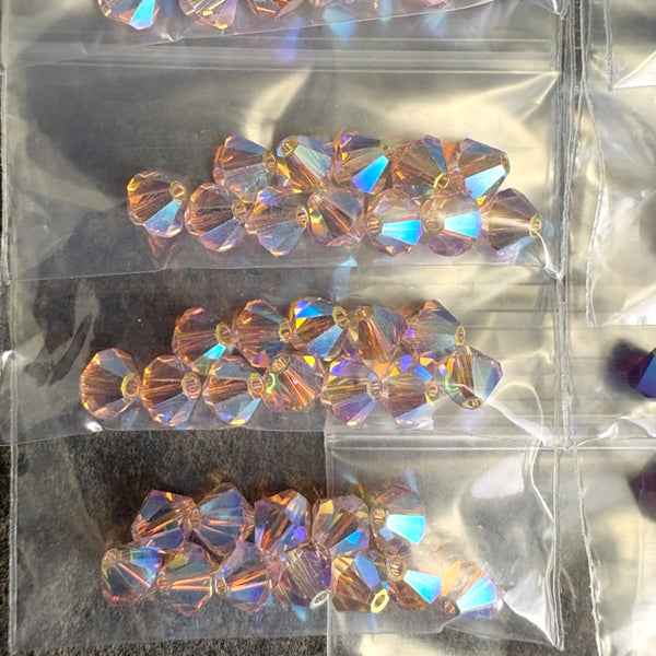 6mm crystal bicone beads - 156 pcs - 4 color AB2x mix -  Swarovski? destash - NextStage Vintage
