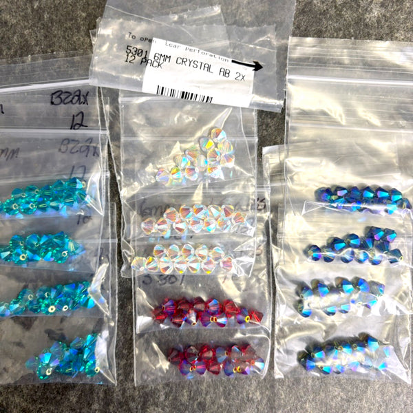 156 pc 6mm crystal bicone beads - ABs and 2x mix - Swarovski? destash - NextStage Vintage
