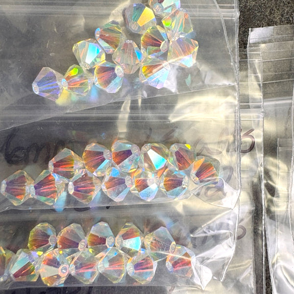 156 pc 6mm crystal bicone beads - ABs and 2x mix - Swarovski? destash - NextStage Vintage