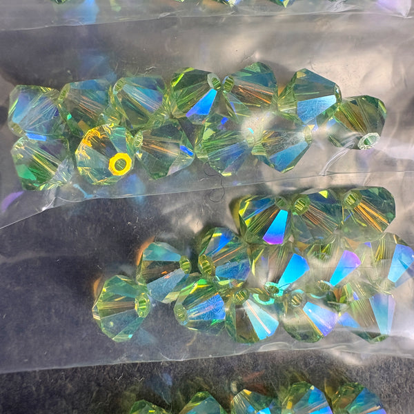 156 pcs 6mm crystal bicone beads - LAmy2x, green2x, purple - Swarovski? destash
