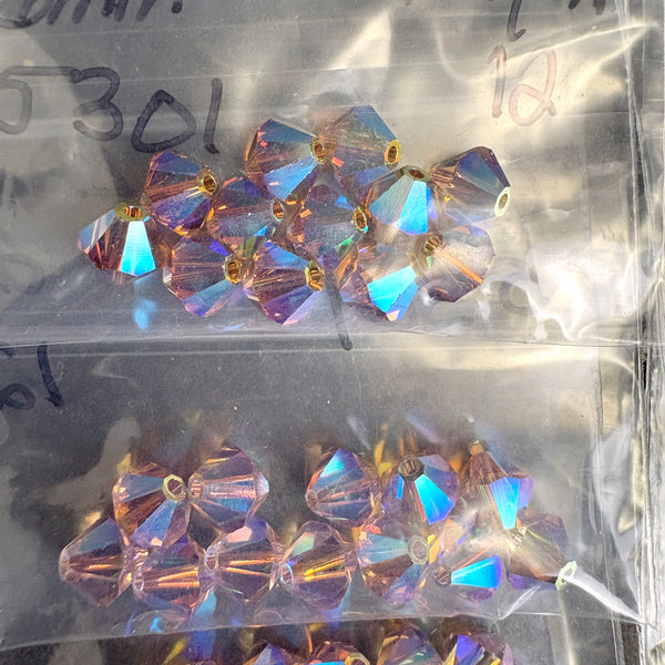 156 pcs 6mm crystal bicone beads - LAmy2x, green2x, purple - Swarovski? destash