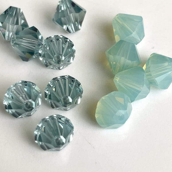 6mm crystal bicone beads Swarovski? - 144+ pc - pacific opal, blue gray - estate destash