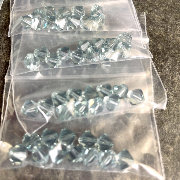 6mm crystal bicone beads Swarovski? - 144+ pc - pacific opal, blue gray - estate destash