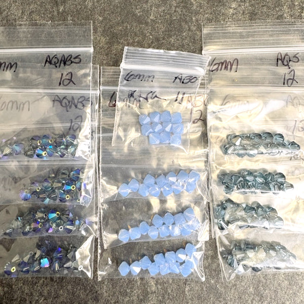 144pc 6mm bicone crystal beads - aqua blues mix - Swarovski? - NextStage Vintage