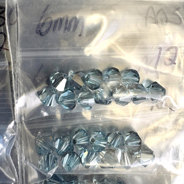 144pc 6mm bicone crystal beads - aqua blues mix - Swarovski? - NextStage Vintage