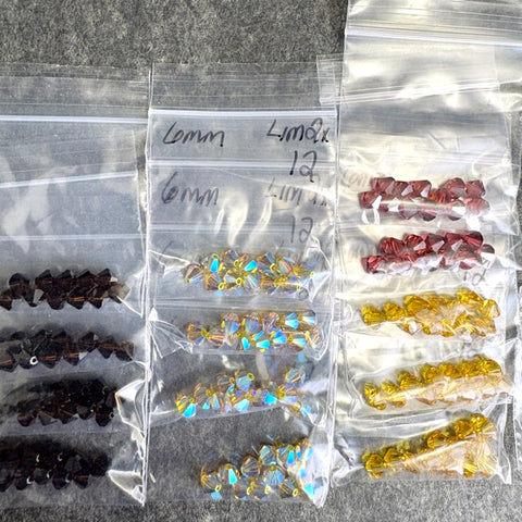 156 bicone crystal beads 6mm - autumn colors - Swarovski? - destash