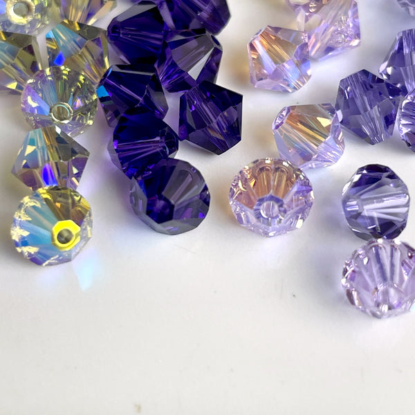 6mm crystal bicone beads Swarovski? - 144 pc - purple lilac colors - estate destash