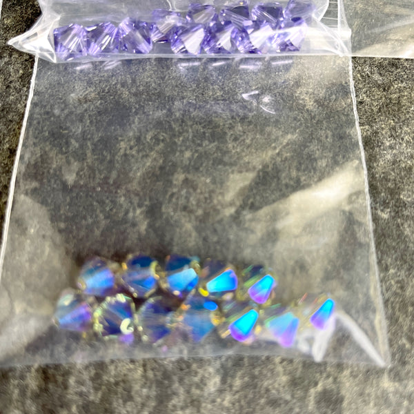 6mm crystal bicone beads Swarovski? - 144 pc - purple lilac colors - estate destash