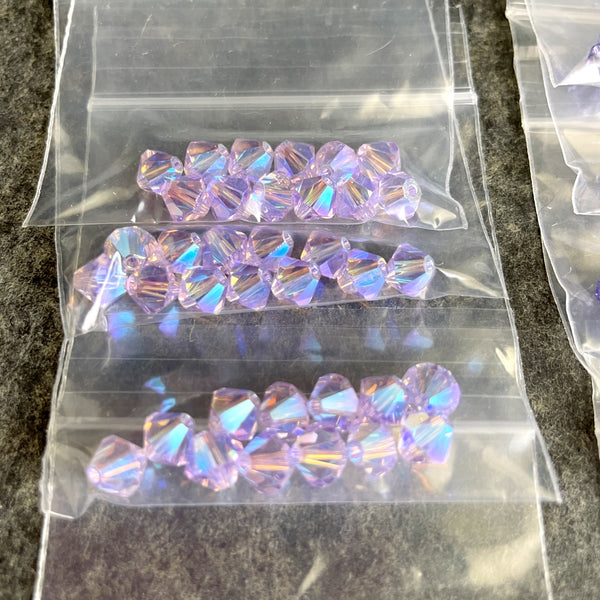 6mm crystal bicone beads Swarovski? - 144 pc - purple lilac colors - estate destash