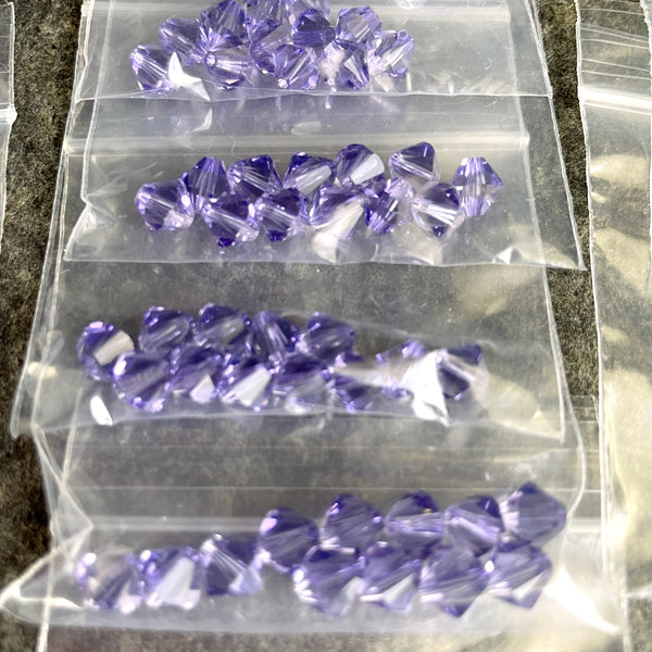 6mm crystal bicone beads Swarovski? - 144 pc - purple lilac colors - estate destash