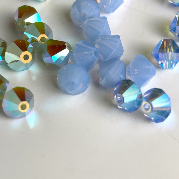 6mm crystal bicone beads Swarovski? - 144 pc - periwinkle blues - estate destash