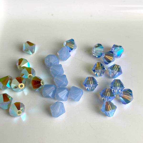 6mm crystal bicone beads Swarovski? - 144 pc - periwinkle blues - estate destash