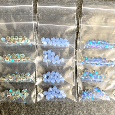 6mm crystal bicone beads Swarovski? - 144 pc - periwinkle blues - estate destash