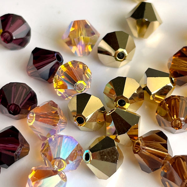 6mm crystal bicone beads Swarovski? - 156+ pcs - golds and browns - estate destash