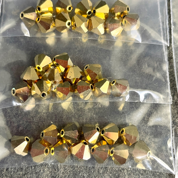 6mm crystal bicone beads Swarovski? - 156+ pcs - golds and browns - estate destash