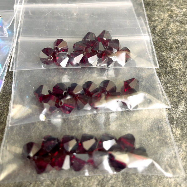 6mm crystal bicone beads Swarovski? - 144 pc - reds, purples - estate destash