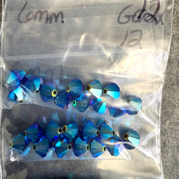168 pcs 6mm crystal bicone beads - all blues - Swarovski? destash
