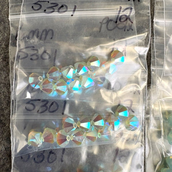 168 pcs 6mm crystal bicone beads - all blues - Swarovski? destash
