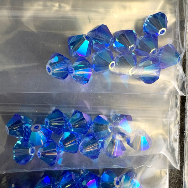 168pc 6mm bicone crystal beads lot Swarovski? – blue, sapphire AB2x – destash - NextStage Vintage