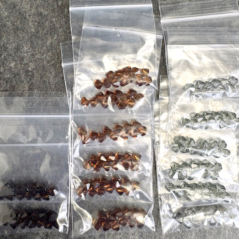 168 pcs 6mm crystal bicone beads - gray, browns - Swarovski? destash - NextStage Vintage
