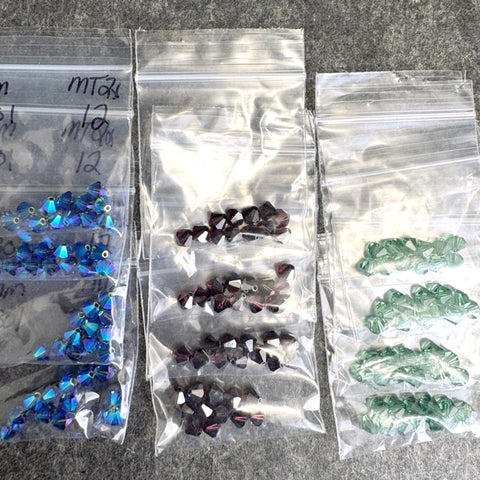 144 pc 6mm crystal bicone beads - green, purple, MT2x - Swarovski? destash
