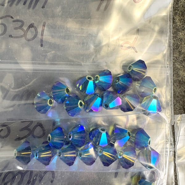 144 pc 6mm crystal bicone beads - green, purple, MT2x - Swarovski? destash - NextStage Vintage