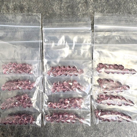 144 pcs 6mm crystal bicone beads - light rose satin - Swarovski? destash - NextStage Vintage