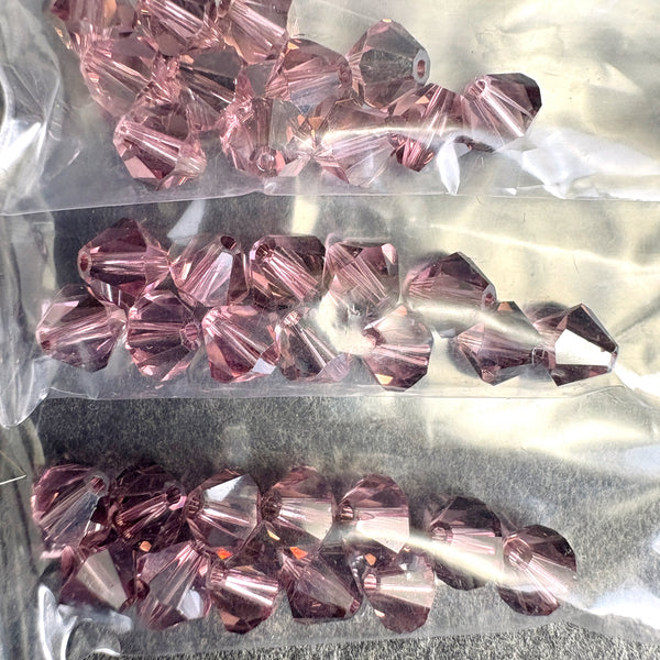 144 pcs 6mm crystal bicone beads - light rose satin - Swarovski? destash - NextStage Vintage